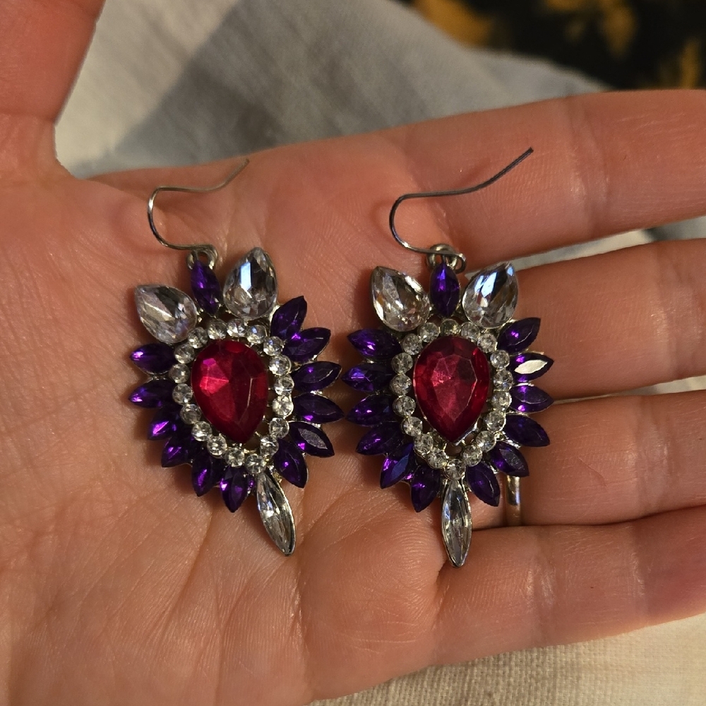 Elegant Purple and Red Teardrop Earrings